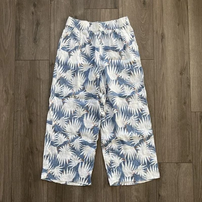 Pantalones Rachel Zoe 100 % lino para mujer S azul blanco naranja floral Foto 1 de 4