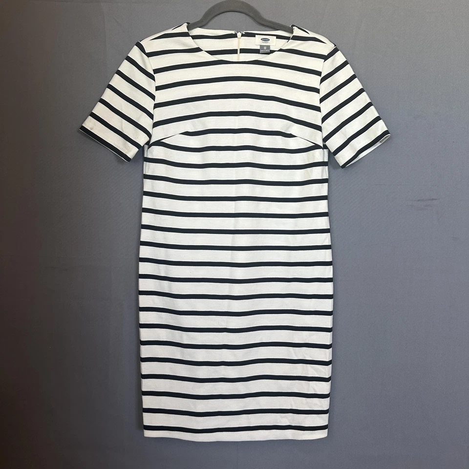 Old Navy Dress Womens XS White Navy Striped Short Sleeve Sheath Ponte Knit - Image 1 of 4