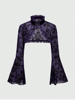 Готический женский универсальный винтажный кардиган с разделенным расклешенным рукавом из флокированной лозы - Изображение 1 из 4