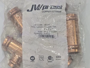 JW PRO PRESS COPPER TEE  1”x1”x 3/4” 50195 BAG OF 5 - Picture 1 of 5