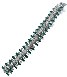 RARE Deco Emerald Green Baguette & Crystal Rhinestone CINER "Jeweled" Bracelet - Picture 1 of 4