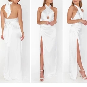 show me your mumu adele halter maxi dress white ivory luxe satin women medium - Picture 1 of 11