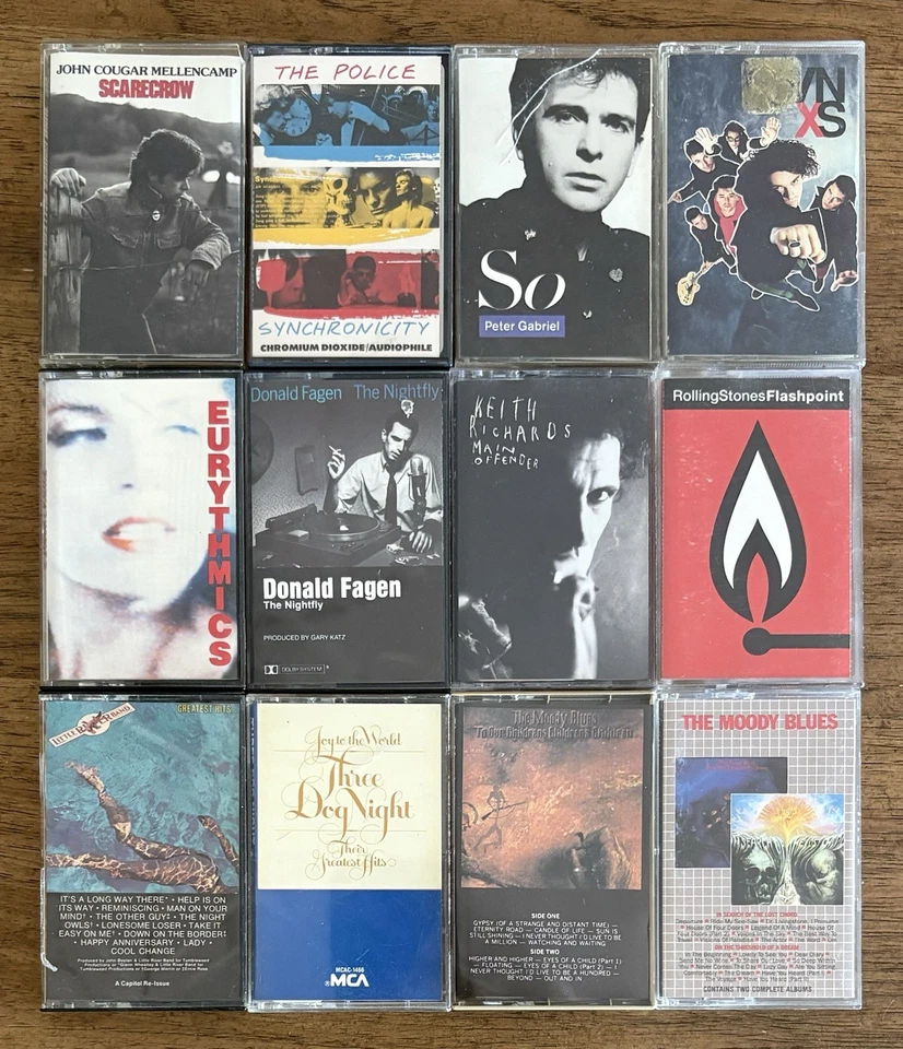 12 Classic Rock Cassettes, Used, The Rolling Stones, Moody Blues, The Police INX - Image 1 of 1