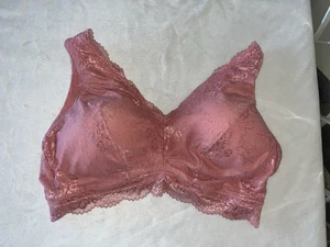 DREAMFIT Womens Plus Size 4X Bra Full Coverage Wireless Lace Bralette Pink - Picture 1 of 7