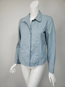 EILEEN FISHER Dusty Blue Cotton Canvas Button Front Jacket sz S - Picture 1 of 4