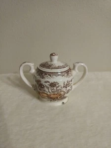 Sugar Bowl Gold Fruit China 1920-1930 Brown Transfer Ware Made in Japan 4"x 5.5" - Picture 1 of 17