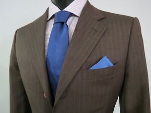 Canali Made in Italy brown sky blue stripe side vented full canvas suit 38 S