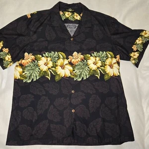 Camicia Royal Creations hawaiana nera floreale manica corta 2XL 100% cotone - Foto 1 di 7