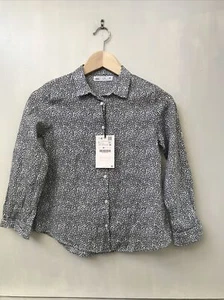 Zara Kids Girls Button-Up Shirt Animal Print White Blue Long Sleeve size 9 NWT - Picture 1 of 4