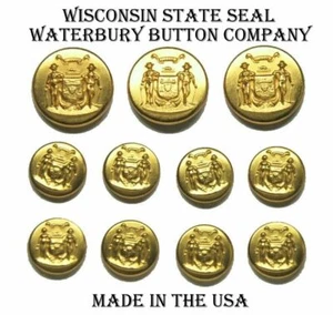 Waterbury WISCONSIN State Seal 24K Gold Finish 11tlg Blazer Button Set Buttons - Bild 1 von 2