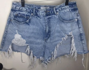 Garage Denim 9 29 Cut-off Destroyed Ripped Raw Festival Hippy Hi Waist Shorts - Picture 1 of 7