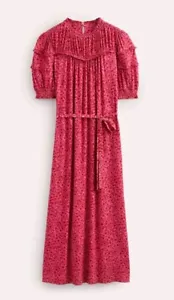 Boden Yoke Detail Jersey Midi Dress Size 12R New Pink Red Floral Pattern - Picture 1 of 6