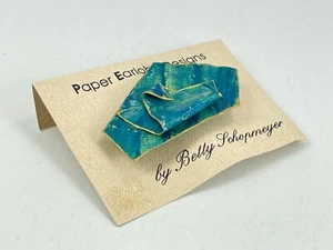 Vintage Paper Mache Brooch Pin Blue Green Gold Abstract Geometric 2.75" x 1.75" - Picture 1 of 7