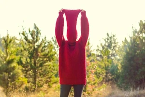 SuperTanya Rojo Grueso Lana Suéter Hecho a Mano Cálido Acanalado Pullover para Enviar L-XL - Imagen 1 de 10