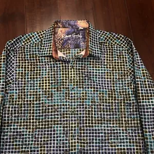 ROBERT GRAHAM Shirt Mens XXL Grid Classic Fit Flip Cuff Blue - Picture 1 of 8