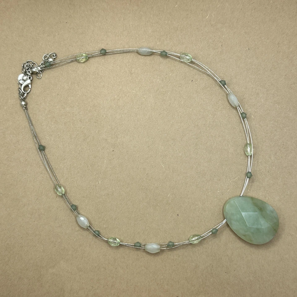 Green Aventurine Pendant and Glass Bead handmade Necklace - Image 1 of 4