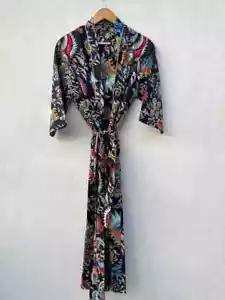 1PCs Indian Floral Print 100% cotton robe gown Hippie women maxi kimono dresses - Picture 1 of 4
