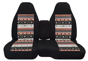 Fundas de asiento de coche de camión negro-naranja azteca negro para 94-97 Chevy S10 60-40 respaldo alto - Imagen 1 de 10