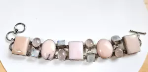 Sterling Silver Gemstone Panel Toggle Bracelet 8" - Picture 1 of 5