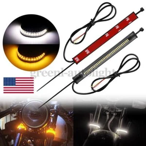 2X LED Motorcycle Fork Turn Signal Sequential White Amber Flowing Light DRL US - Picture 1 of 11