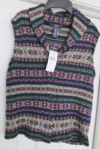 CHAPS Petite Knit Sleeveless Vest Scan Design Shawl Neck Button SizePM NWT $69. - Picture 1 of 5