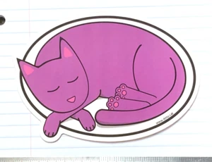 PURPLE Sleeping Cat Sticker - Large! - Picture 1 of 3