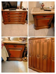 Camera da letto in legno di noce. Armadio (216x180), comò, due comodini. - Foto 1 di 1