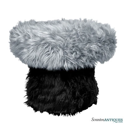 Asiento de tocador otomano Mid-Century grande peludo gris y negro Foto 1 de 4