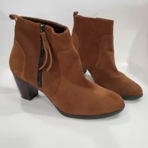 Sam & Libby Womens Brown Suede Ankle Boot Chunky Round High Heel Zip Size 8 1/2M - Picture 1 of 9