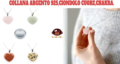 Collana ciondolo argento 925 natural stone ciondolo cuore chakra etnico - Immagine 1 di 4