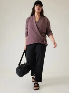 Athleta Womens Retroterry Wrap Sweatshirt Top Large Purple Mauve L - Picture 1 of 8