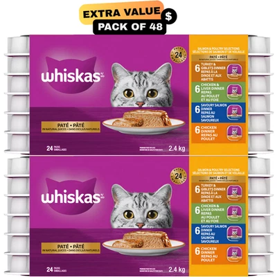 Paquete de 48 - WHISKAS Salmón y Aves Selecciones Paté Variedad Paquete Comida para Gatos Canadá* Foto 1 de 4