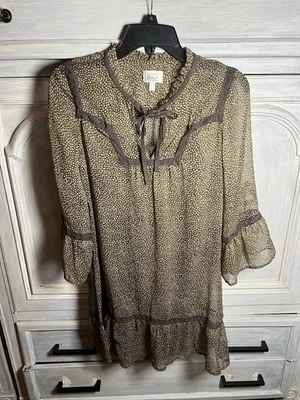 原装 Frenchi 棕色圆点褶皱花边娃娃迷你连衣裙波西米亚流畅 — 第 1/4 张图片