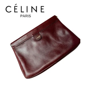 Rare C Line Celine Carrier Metal Fittings Burgundy Leather Clutch Bag - Picture 1 of 8