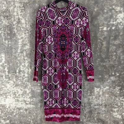 Venus Size S Geometric Boho Knee Length Dress Purple Long Sleeve Pullover - Image 1 of 4