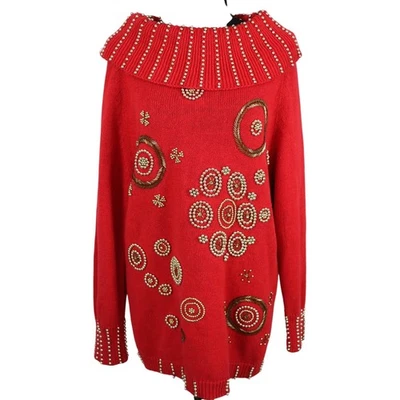 Suéter túnica vintage años 90 adornado con cuentas cuello capucha vacaciones tejido pequeño Foto 1 de 4