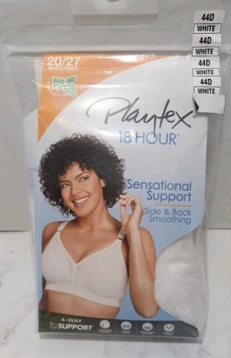 Playtex 18 Hour Bra Sensational Support 44D White 20/27 Wirefree New  - Image 1 of 4