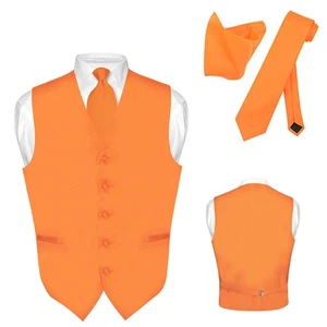 Men's Dress Vest NeckTie Hanky ORANGE Color Neck Tie Set for Suit Tuxedo Small - Picture 1 of 4