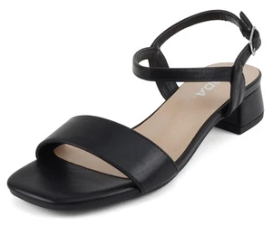 Soda Women Ankle Strap Sandals Low Block Heel Single Band EPISODE Black PU - Picture 1 of 5