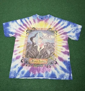Camiseta De Colección Años 90 Aerosmith Nine Lives RARA Tie Dye Gráfico Gira de Conciertos XL  - Imagen 1 de 8