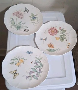 3 Lenox Butterfly Meadow Dinner Plates Dragonfly Swallowtail Eastern Tailed Blue - Picture 1 of 10