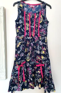 Joe Browns Dress Size 8 Summer Sleeveless Floaty Frilled Ribbon Pockets - Picture 1 of 4