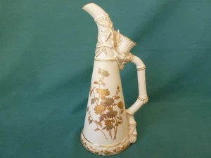 Antique Royal Worcester Ivory Ewer with Gold Flowers and Bamboo Handle 1890's - Picture 1 of 9