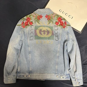 Genuine Gucci Denim Jacket Embroidered Blouson Men'S 46 - Picture 1 of 8