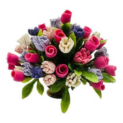 Artisan Miniature Dollhouse Rose Flower Arrangement Vase Pink Purple RARE - Image 1 of 4