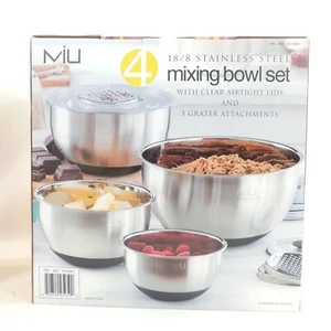 MIU Stainless Steel Mixing Bowls 8 piece Set with Graters & Lids. NEW. - Picture 1 of 6