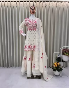 Pink Embroided Cotto Sharara Suit, Indian Pakistani Suits, Stitched Sharara Suit - Picture 1 of 7