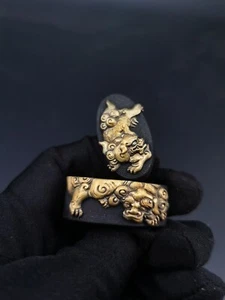 Espada Japonesa Tamaño Grande Oro León Perro Patrón Fuchi y Kashira para Katana, Y154 - Imagen 1 de 15
