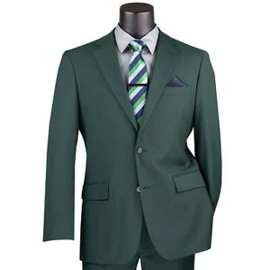 VINCI Men's Hunter Green 2-Button Suit w/ Adjustable Waistband, Reg-Fit - NEW - Picture 1 of 3