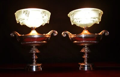 French Ezan Hand-Moulded Iridescent Shade & Aladdin Lamp Silver Plated 2-Handles - Image 1 of 4